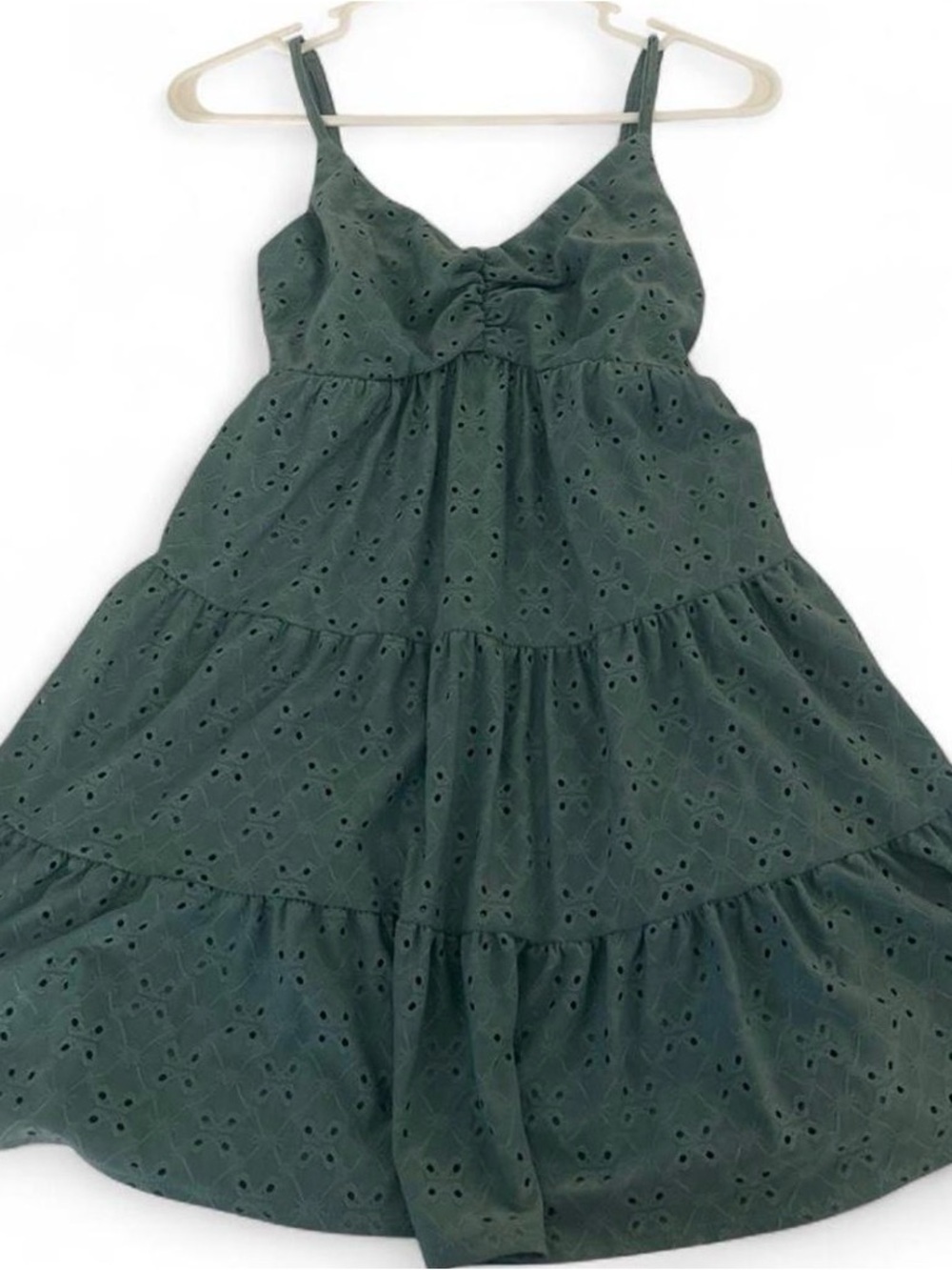 Women Dark Green Eyelet Tiered Sundress